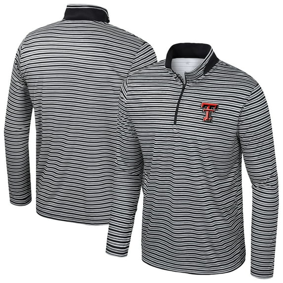 Men's Colosseum Black Texas Tech Red Raiders Striped Quarter-Zip Top