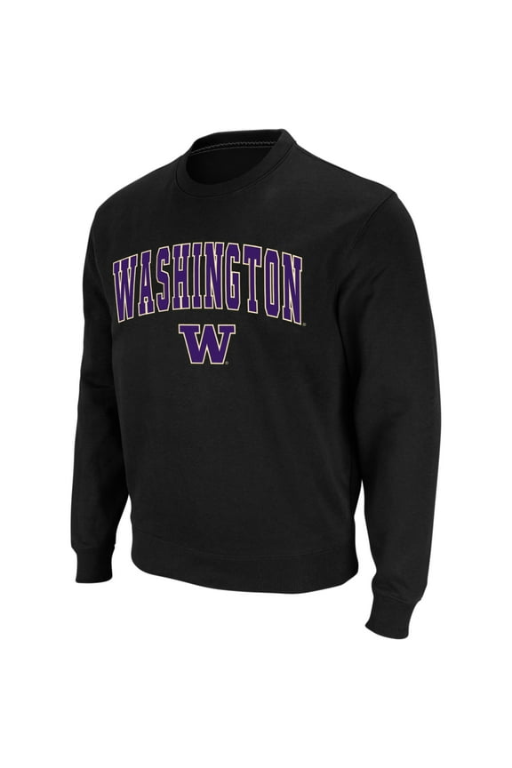 Men's Colosseum Black Washington Huskies Arch & Logo Crew Neck Sweatshirt