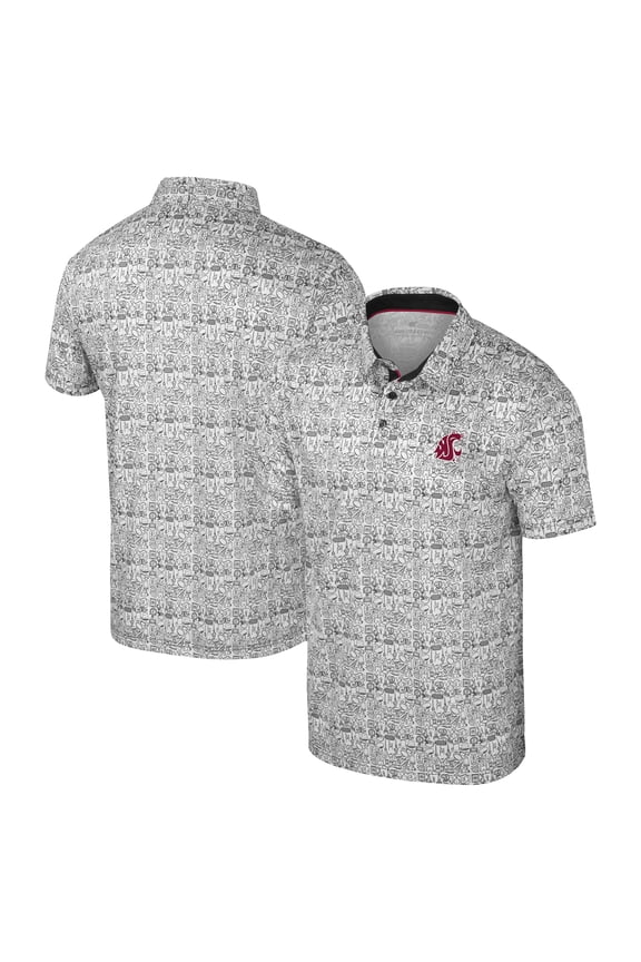 Men's Colosseum Black Washington State Cougars It's Time! Allover Print Polo