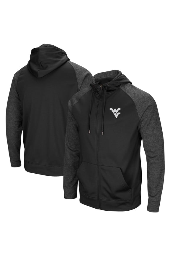 Men's Colosseum Black West Virginia Mountaineers Big & Tall Blackout Raglan Full-Zip Hoodie