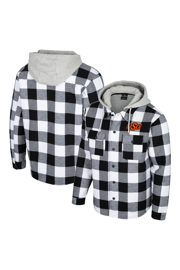 Men's Colosseum Black/White Oklahoma State Cowboys Buffalo Plaid Full-Zip Jacket