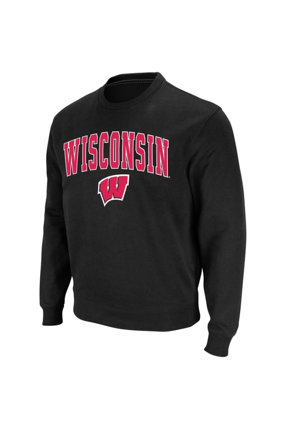 Men's Colosseum Black Wisconsin Badgers Arch & Logo Crew Neck Sweatshirt