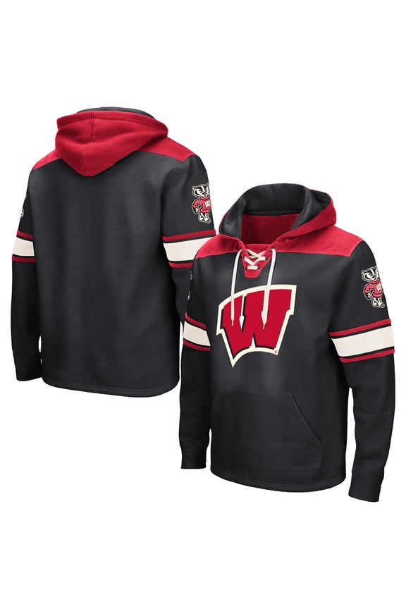 Men's Colosseum Black Wisconsin Badgers Big & Tall Hockey Lace-Up Pullover Hoodie