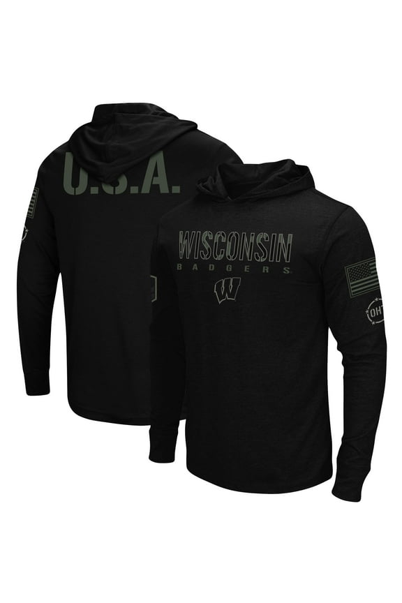 Men's Colosseum Black Wisconsin Badgers OHT Military Appreciation Hoodie Long Sleeve T-Shirt