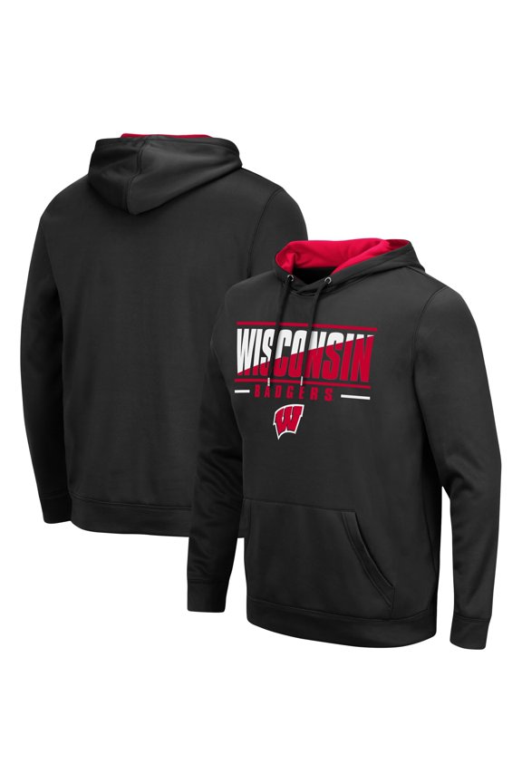 Men's Colosseum Black Wisconsin Badgers Slash Stack 2.0 Pullover Hoodie