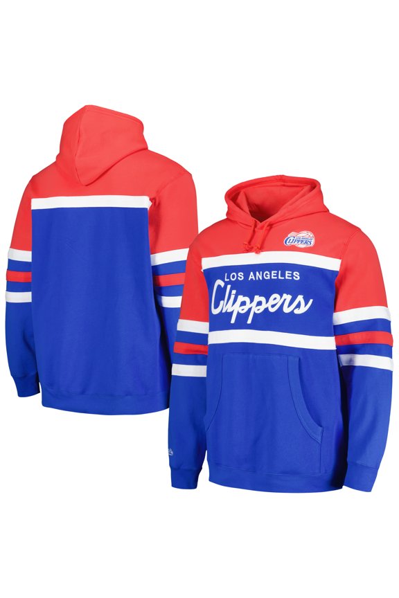 Men's Mitchell & Ness Royal/Red LA Clippers Head Coach Pullover Hoodie