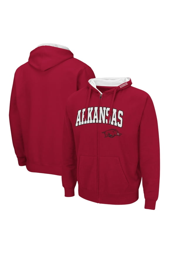Men's Colosseum Cardinal Arkansas Razorbacks Arch & Logo 3.0 Full-Zip Hoodie