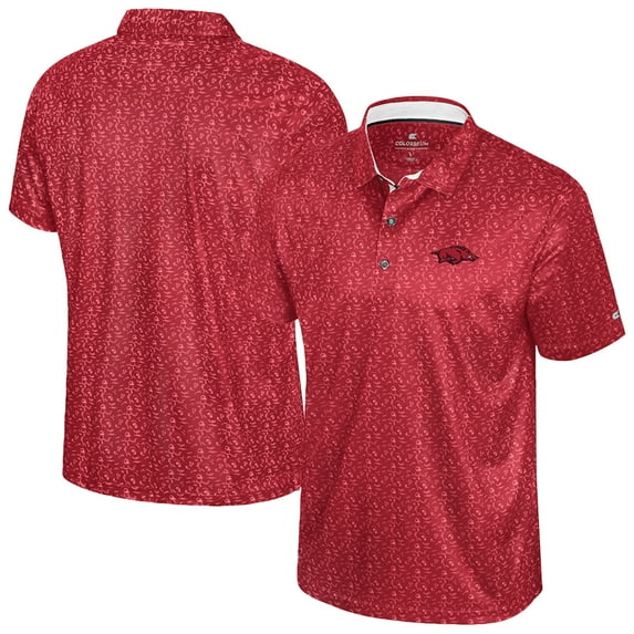 Men's Colosseum Cardinal Arkansas Razorbacks Football Print Polo
