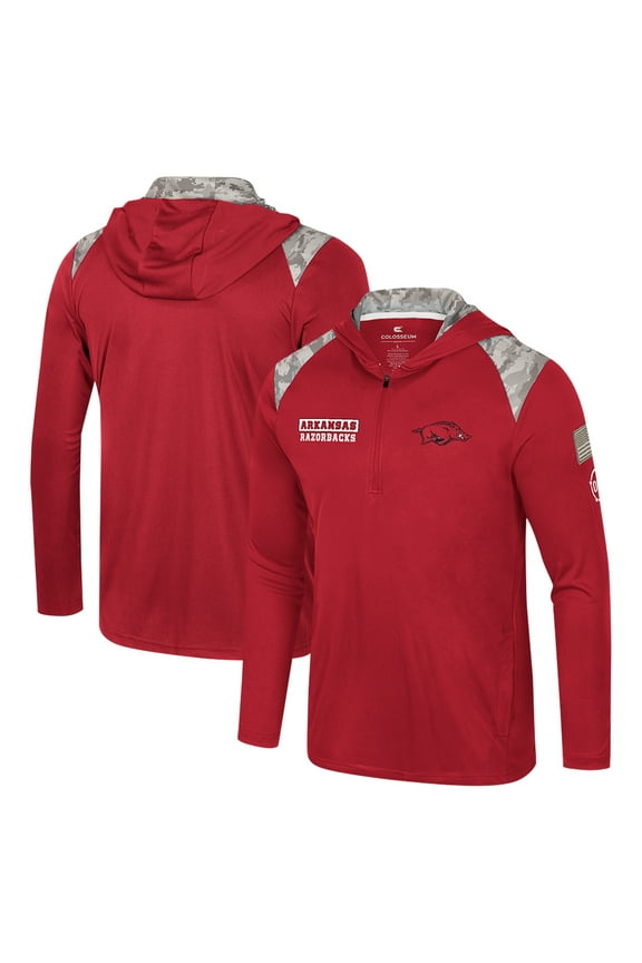 Men's Colosseum Cardinal Arkansas Razorbacks OHT Military Appreciation Quarter-Zip Hoodie Jacket