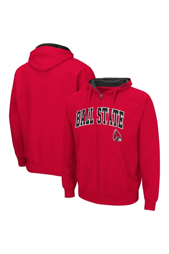 Men's Colosseum Cardinal Ball State Cardinals Arch & Logo 3.0 Full-Zip Hoodie
