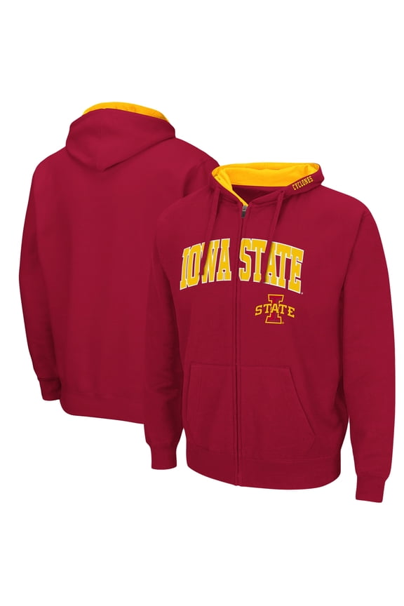 Men's Colosseum Cardinal Iowa State Cyclones Arch & Logo 3.0 Full-Zip Hoodie
