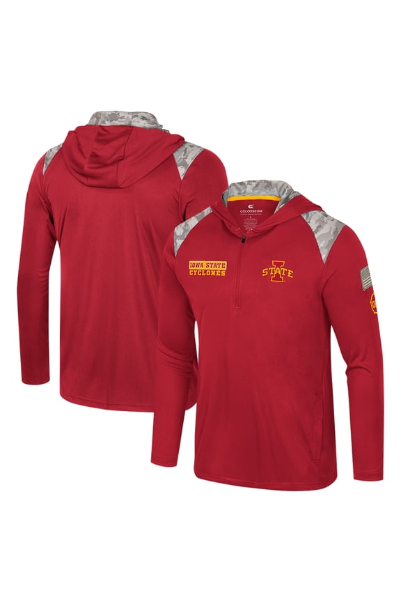 Men's Colosseum Cardinal Iowa State Cyclones OHT Military Appreciation Quarter-Zip Hoodie Jacket