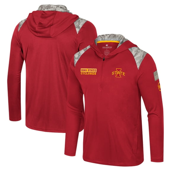 Men's Colosseum Cardinal Iowa State Cyclones OHT Military Appreciation Quarter-Zip Hoodie Jacket