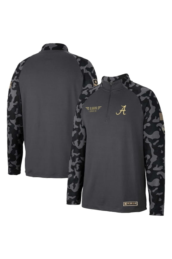 Men's Colosseum Charcoal Alabama Crimson Tide OHT Military Appreciation Long Range Raglan Quarter-Zip Jacket