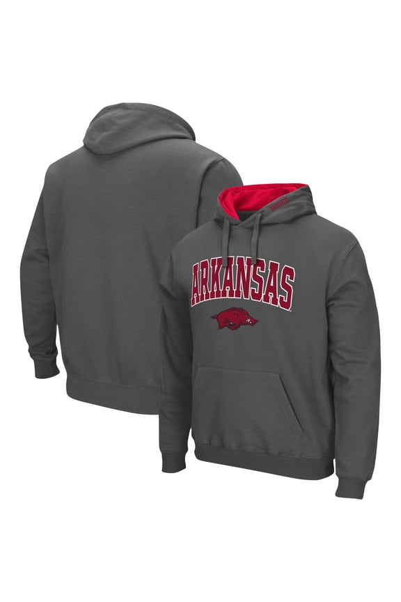 Men's Colosseum Charcoal Arkansas Razorbacks Arch & Logo 3.0 Pullover Hoodie