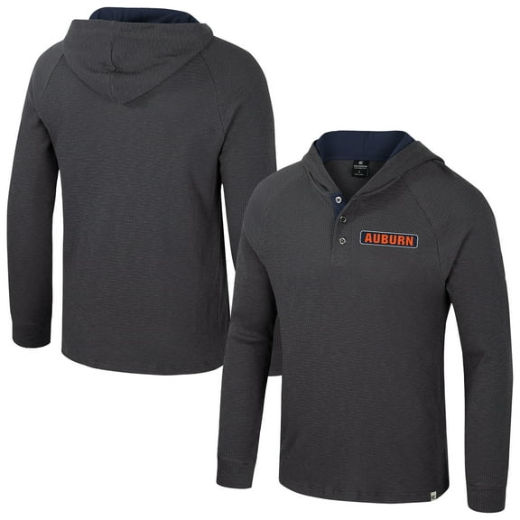 Men's Colosseum Charcoal Auburn Tigers Dujour Ralgan Long Sleeve Henley Hoodie T-Shirt