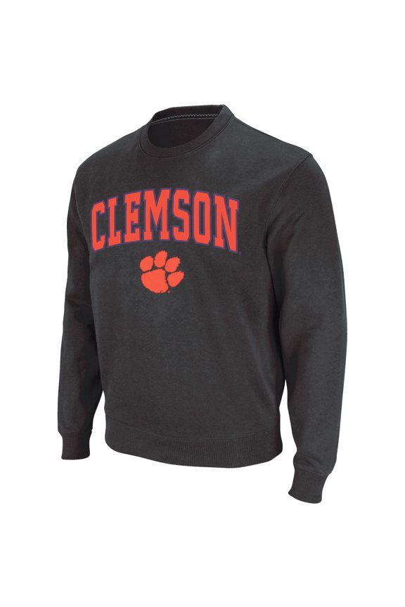 Men's Colosseum Charcoal Clemson Tigers Arch & Logo Crew Neck Sweatshirt