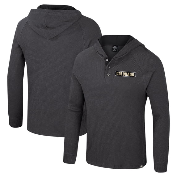 Men's Colosseum Charcoal Colorado Buffaloes Dujour Ralgan Long Sleeve Henley Hoodie T-Shirt