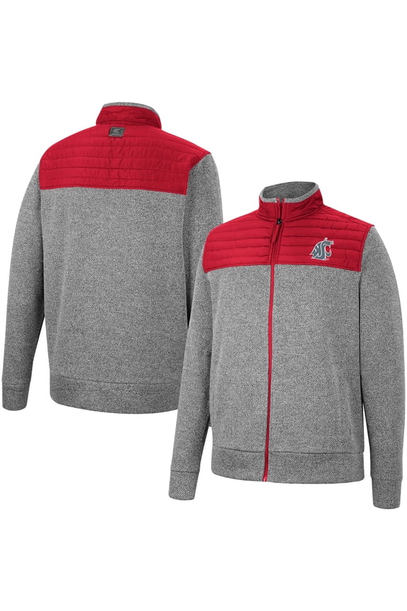 Men's Colosseum Charcoal/Crimson Washington State Cougars Putter Herringbone Full-Zip Jacket