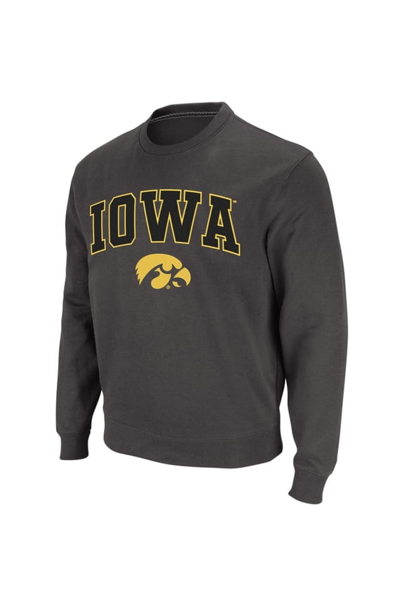 Men's Colosseum Charcoal Iowa Hawkeyes Arch & Logo Crew Neck Sweatshirt