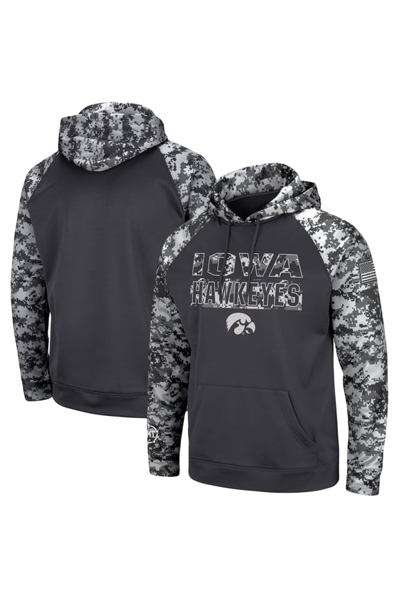 Men's Colosseum Charcoal Iowa Hawkeyes OHT Military Appreciation Digital Camo Pullover Hoodie