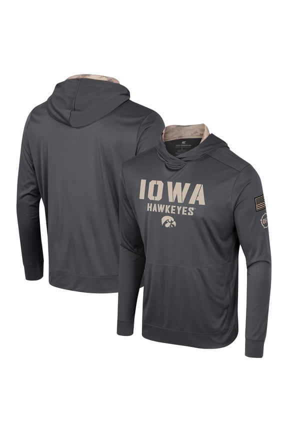 Men's Colosseum Charcoal Iowa Hawkeyes OHT Military Appreciation Long Sleeve Hoodie T-Shirt