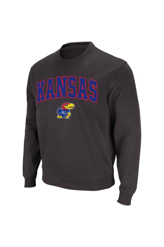 Men's Colosseum Charcoal Kansas Jayhawks Arch & Logo Crew Neck Sweatshirt