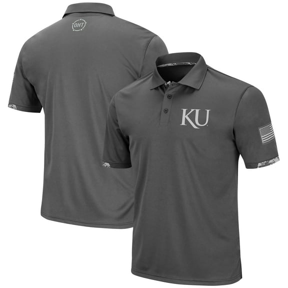Men's Colosseum Charcoal Kansas Jayhawks Rival OHT Military Appreciation Polo