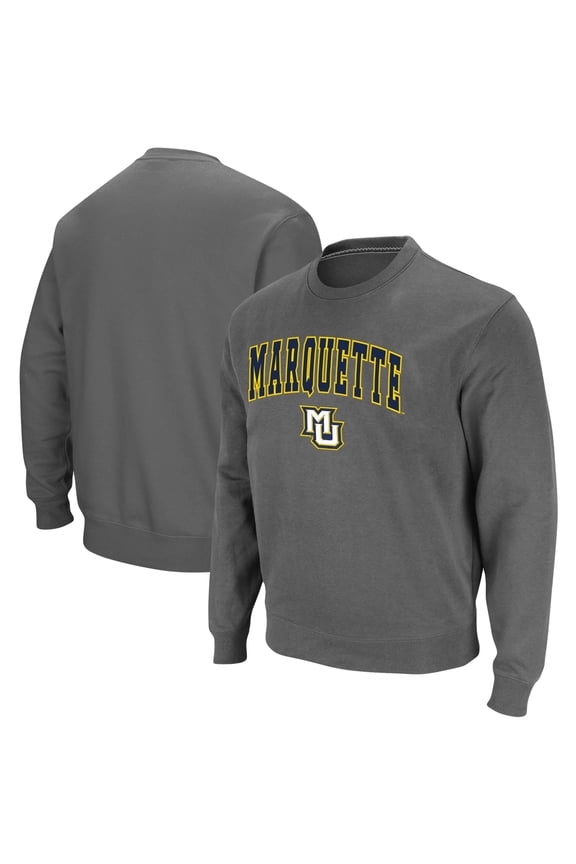 Men's Colosseum Charcoal Marquette Golden Eagles Arch & Logo Tackle Twill Pullover Sweatshirt