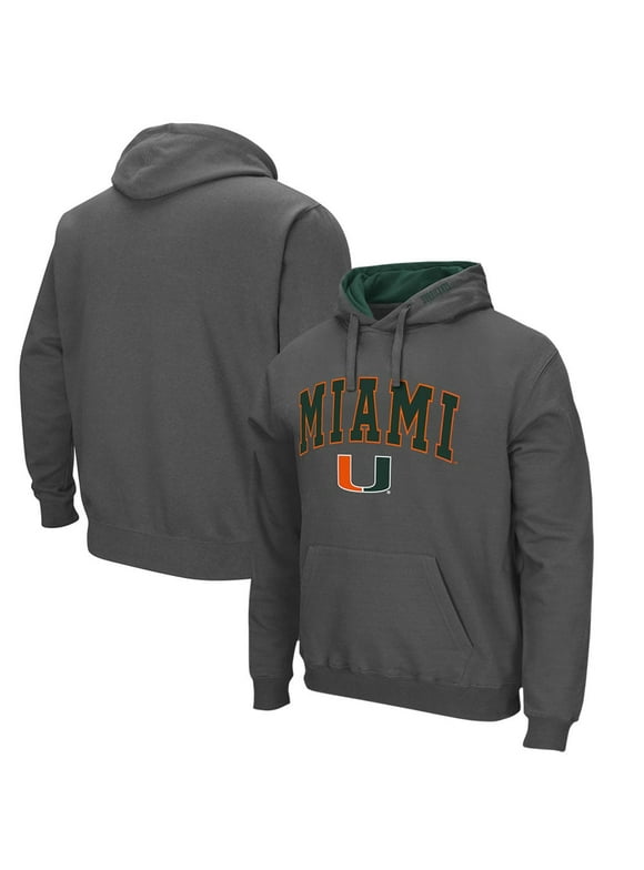 Men's Colosseum Charcoal Miami Hurricanes Arch & Logo 3.0 Pullover Hoodie