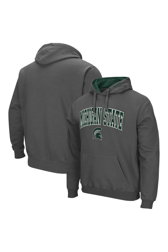 Men's Colosseum Charcoal Michigan State Spartans Arch & Logo 3.0 Pullover Hoodie