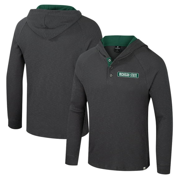 Men's Colosseum  Charcoal Michigan State Spartans Dujour Ralgan Long Sleeve Henley Hoodie T-Shirt