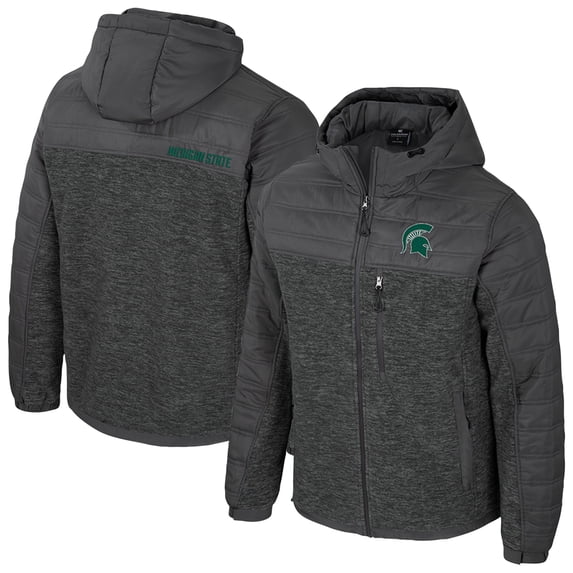Men's Colosseum Charcoal Michigan State Spartans Nightman Full-Zip Hoodie Puffer Jacket