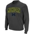 thumbnail image 1 of Men's Colosseum Charcoal Michigan Wolverines Arch & Logo Crew Neck Sweatshirt, 1 of 4