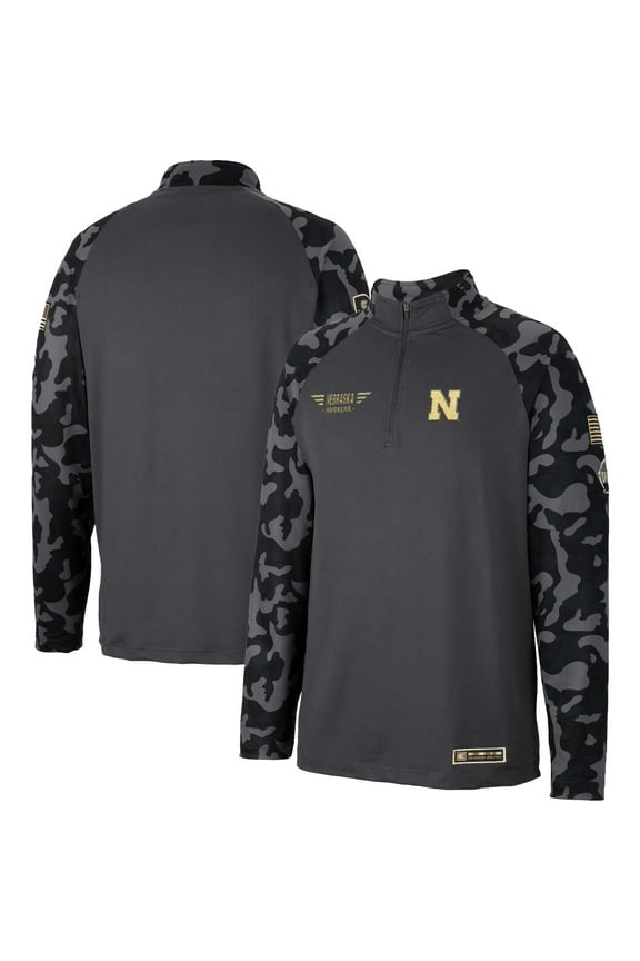 Men's Colosseum Charcoal Nebraska Huskers OHT Military Appreciation Long Range Raglan Quarter-Zip Jacket