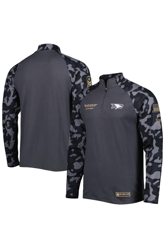 Men's Colosseum Charcoal North Dakota College Wildcats OHT Military Appreciation Long Range Raglan Quarter-Zip Jacket