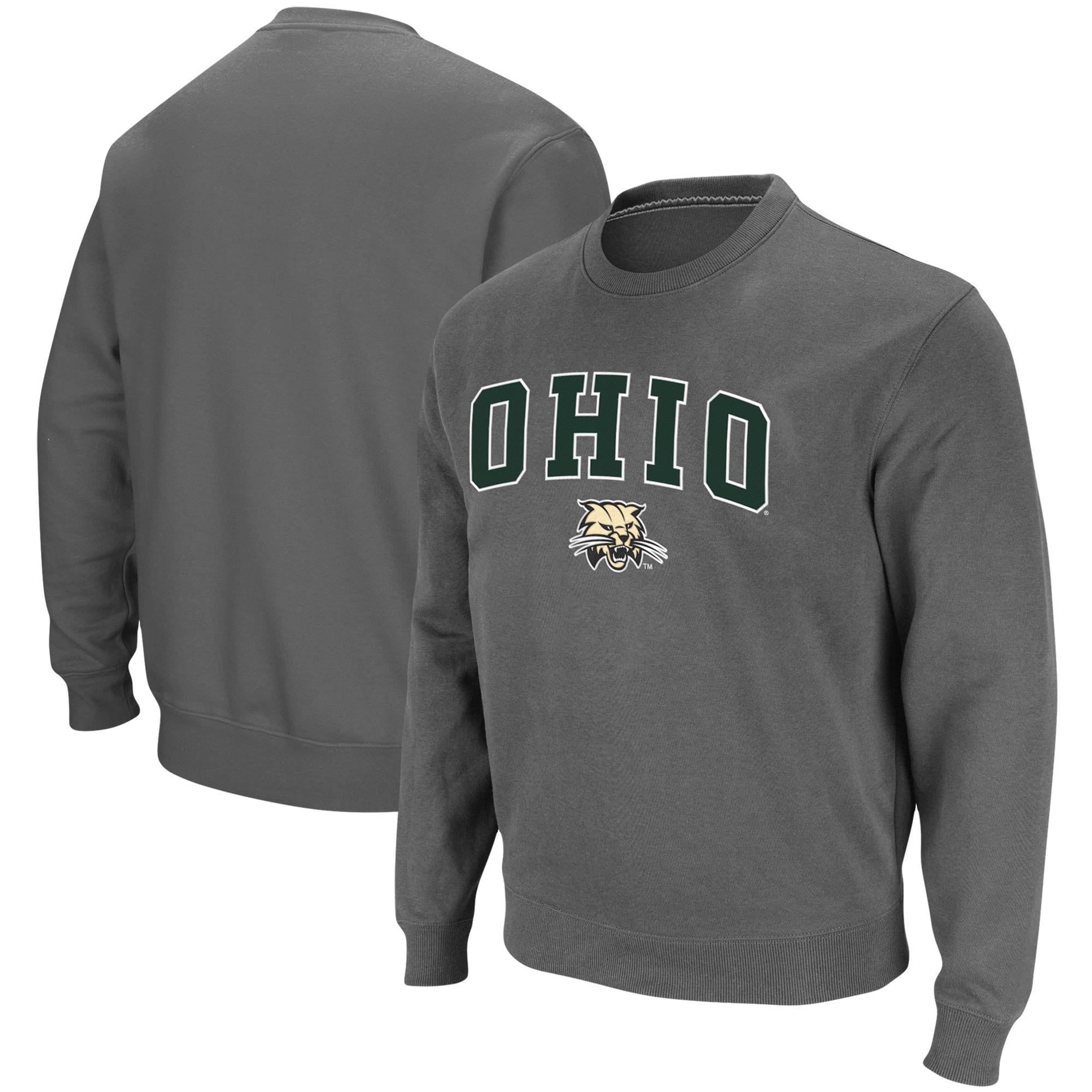 Men's Colosseum Charcoal Ohio Bobcats Arch & Logo Tackle Twill Pullover