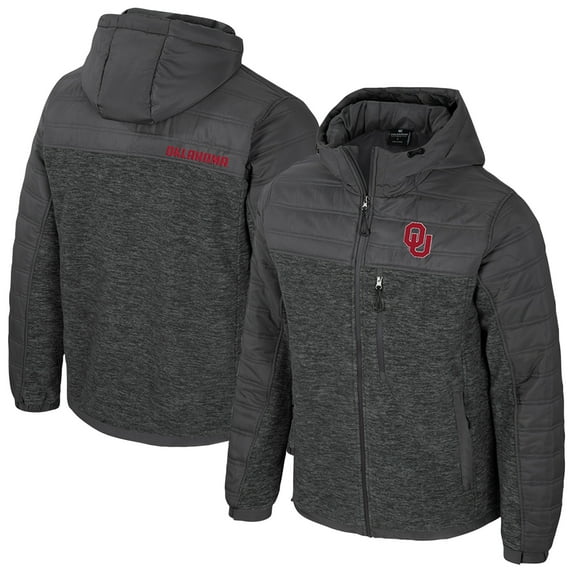 Men's Colosseum Charcoal Oklahoma Sooners Nightman Full-Zip Hoodie Puffer Jacket