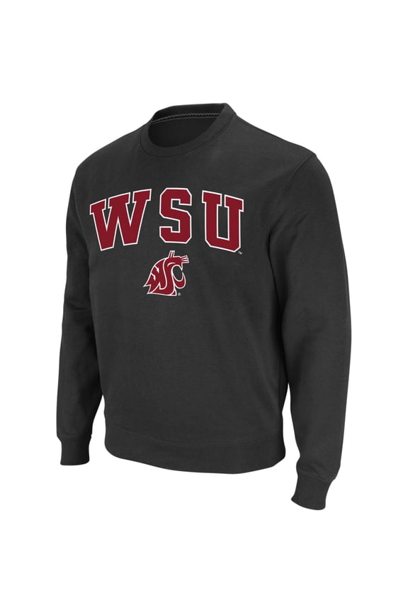 Men's Colosseum Charcoal Washington State Cougars Arch & Logo Crew Neck Sweatshirt