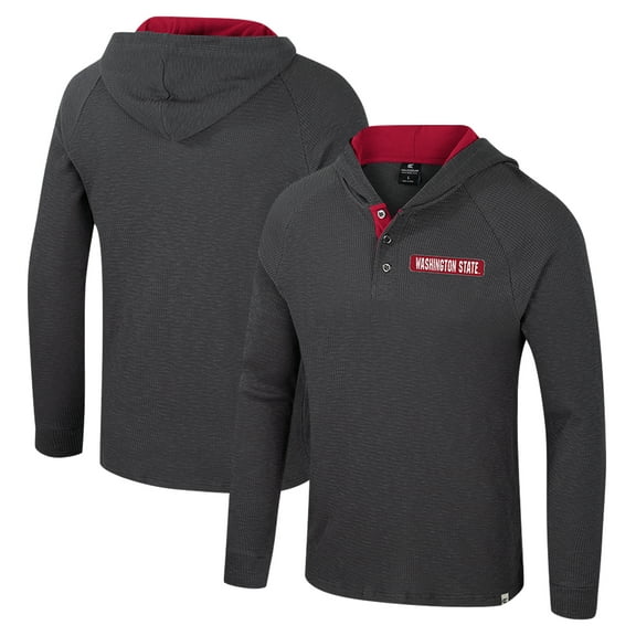 Men's Colosseum  Charcoal Washington State Cougars Dujour Ralgan Long Sleeve Henley Hoodie T-Shirt