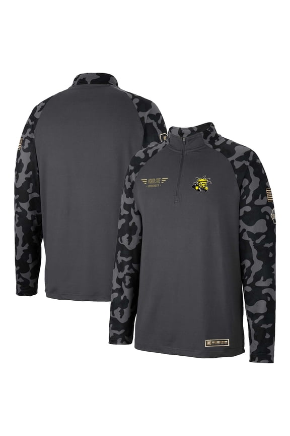 Men's Colosseum Charcoal Wichita State Shockers OHT Military Appreciation Long Range Raglan Quarter-Zip Jacket