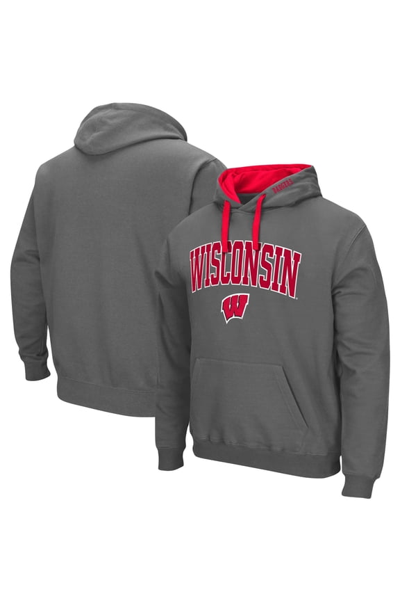 Men's Colosseum Charcoal Wisconsin Badgers Big & Tall Arch & Logo 2.0 Pullover Hoodie