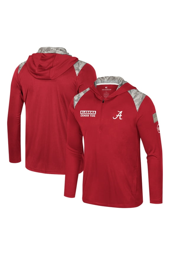 Men's Colosseum Crimson Alabama Crimson Tide OHT Military Appreciation Quarter-Zip Hoodie Jacket