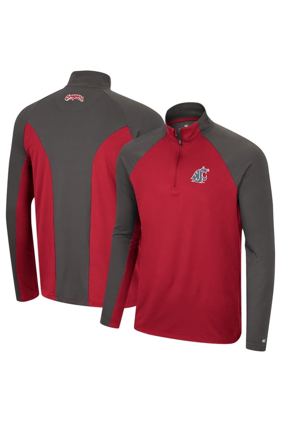 Men's Colosseum Crimson/Charcoal Washington State Cougars Two Yutes Raglan Quarter-Zip Windshirt