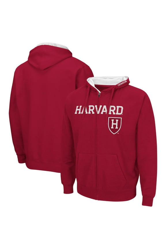 Men's Colosseum Crimson Harvard Crimson Arch & Logo 3.0 Full-Zip Hoodie