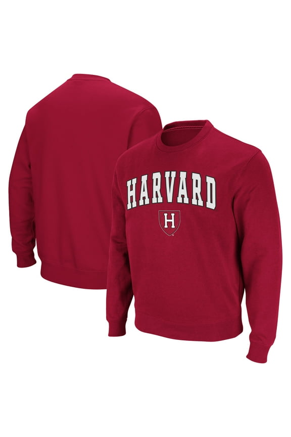 Men's Colosseum Crimson Harvard Crimson Team Arch & Logo Tackle Twill Pullover Sweatshirt