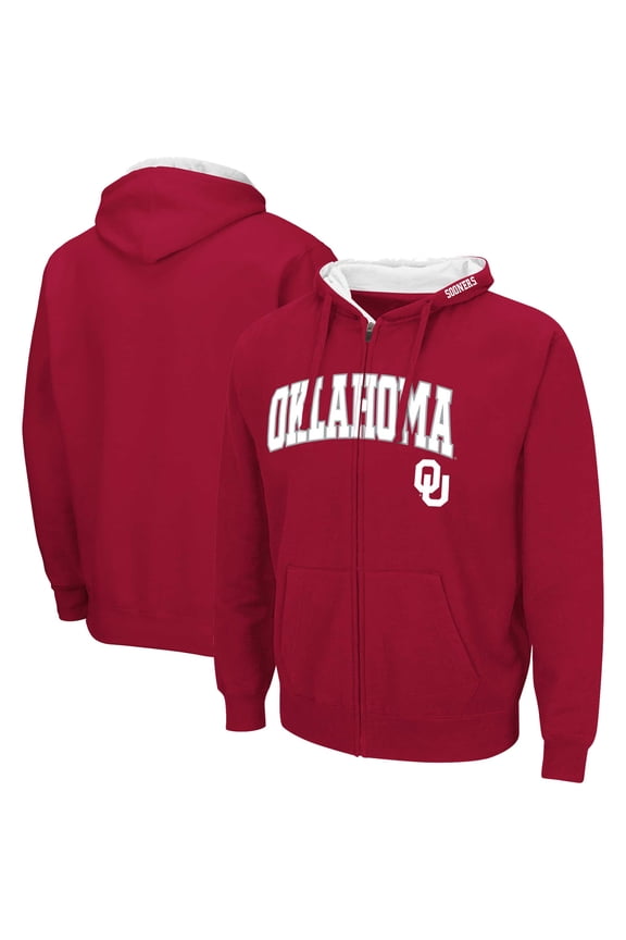 Men's Colosseum Crimson Oklahoma Sooners Arch & Team Logo 3.0 Full-Zip Hoodie