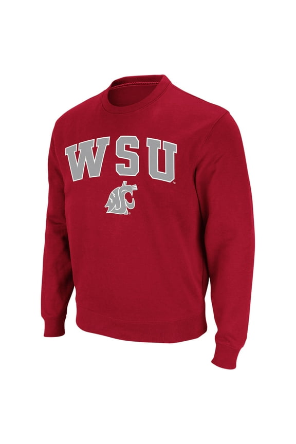 Men's Colosseum Crimson Washington State Cougars Arch & Logo Crew Neck Sweatshirt
