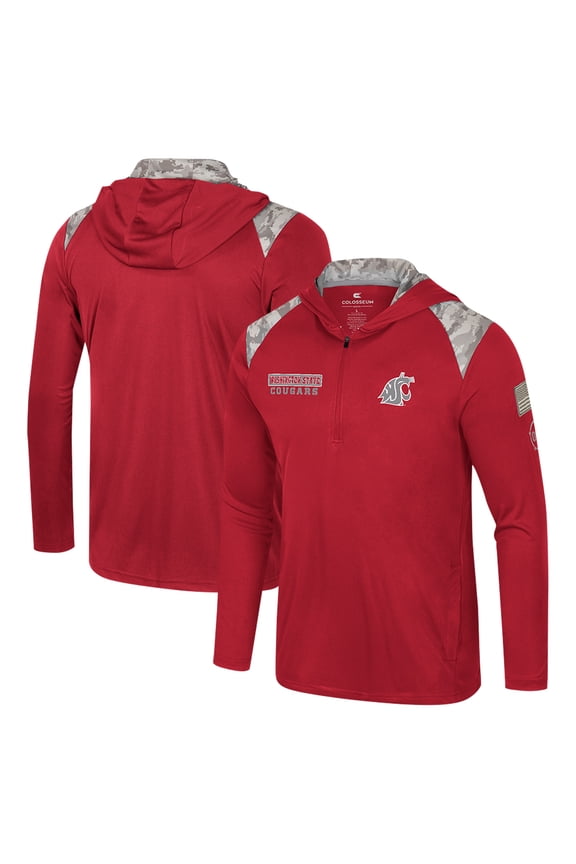 Men's Colosseum Crimson Washington State Cougars OHT Military Appreciation Quarter-Zip Hoodie Jacket