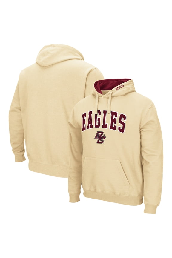 Men's Colosseum Gold Boston College Eagles Arch & Logo 3.0 Pullover Hoodie
